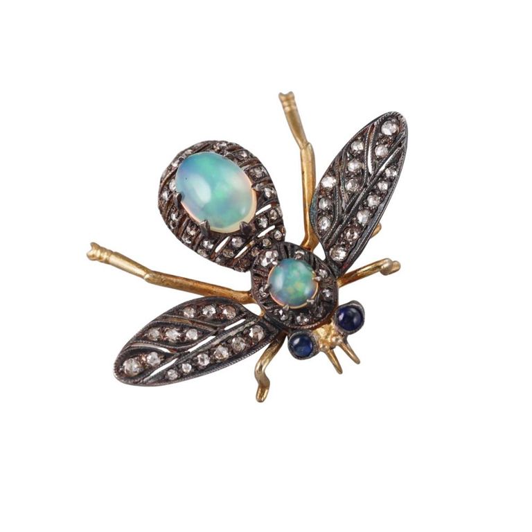 14k Gold Gem Set Bee Brooch/Pendant