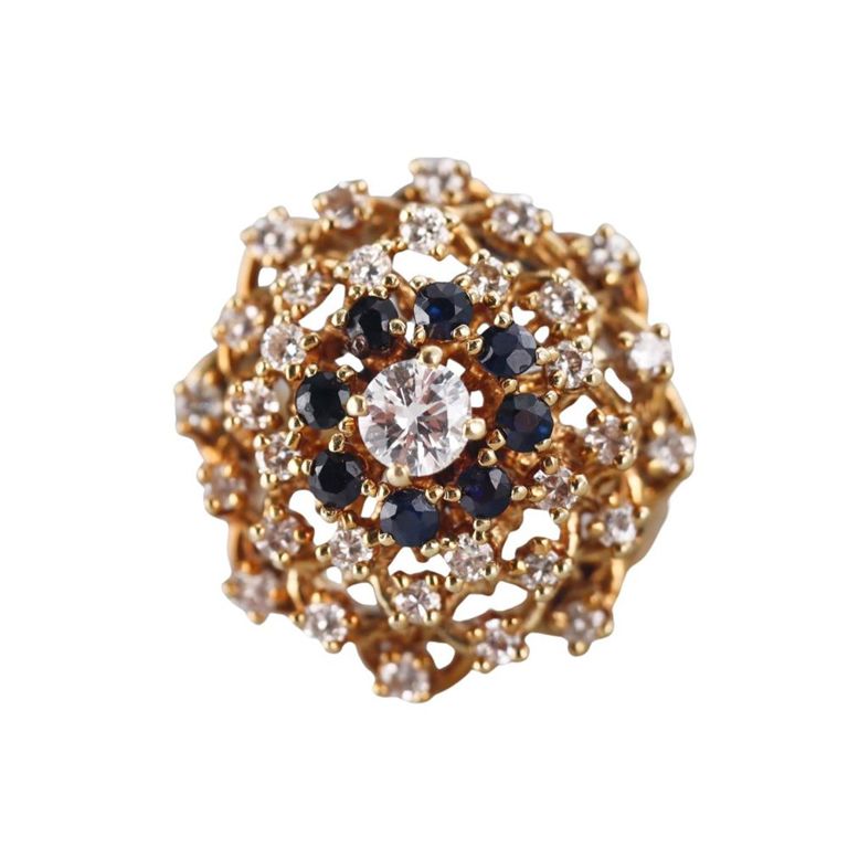 18k Gold Diamond and Sapphire Dome Ring