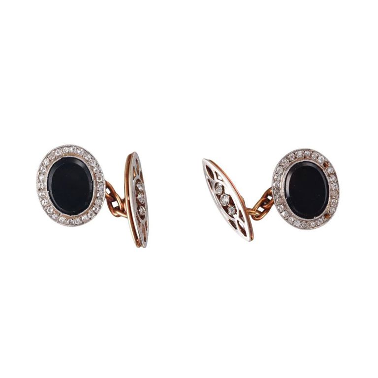 Platinum, 18k Gold Diamond and Onyx Cufflinks