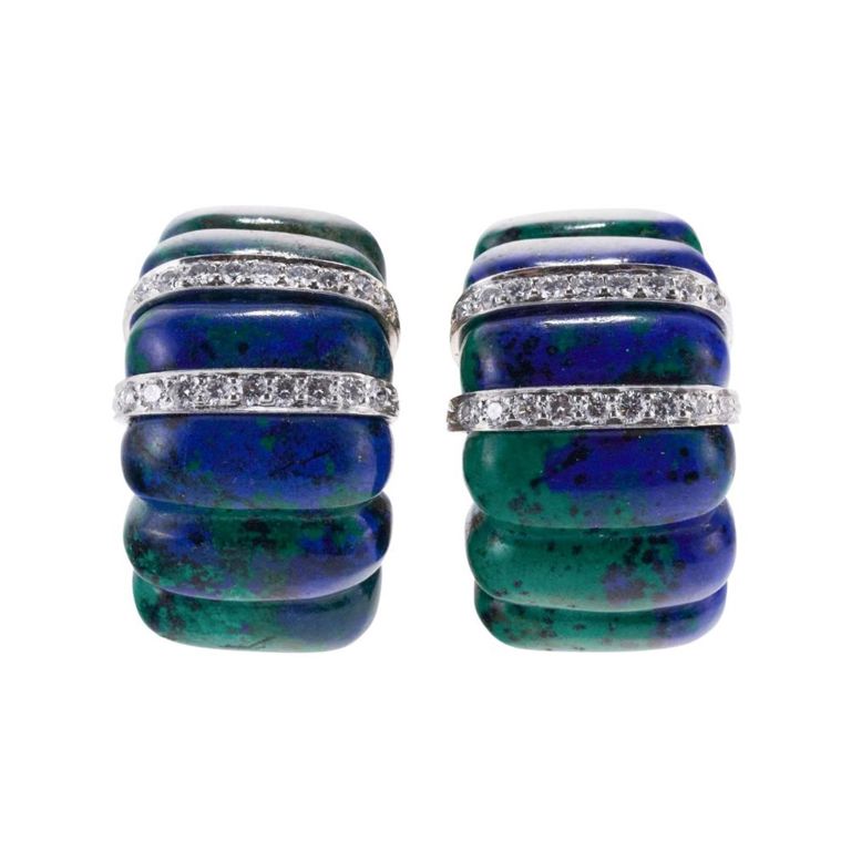 Azurmalachite and Diamond Earrings