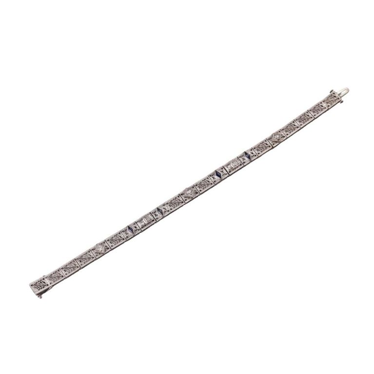 18k Gold Diamond and Sapphire Line Bracelet