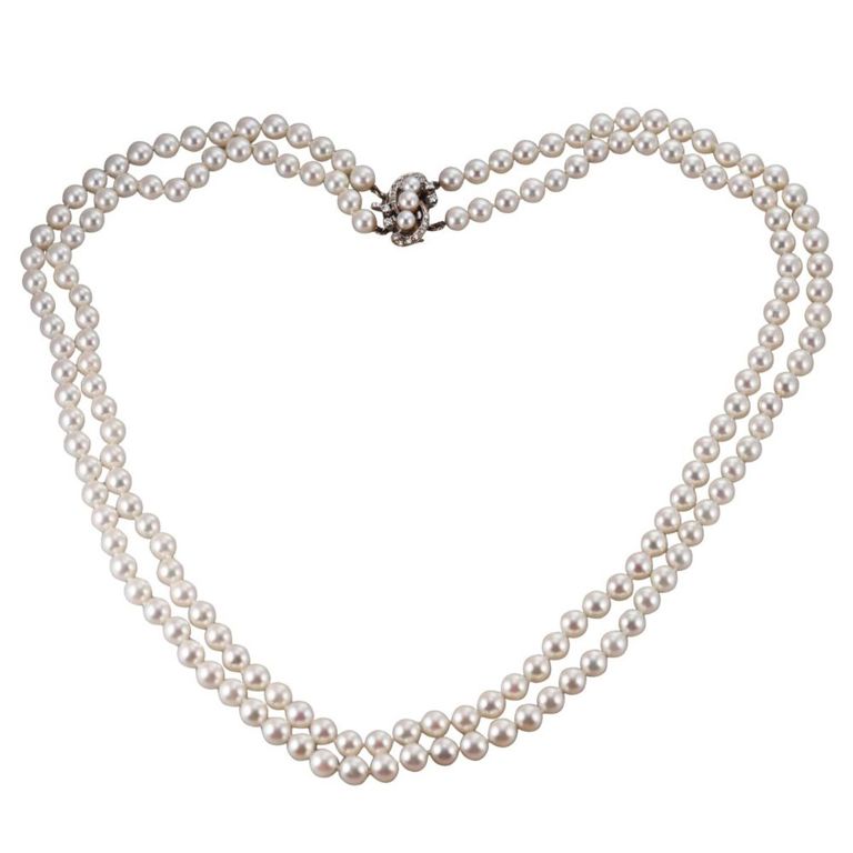 Diamond and Pearl Double Strand Necklace