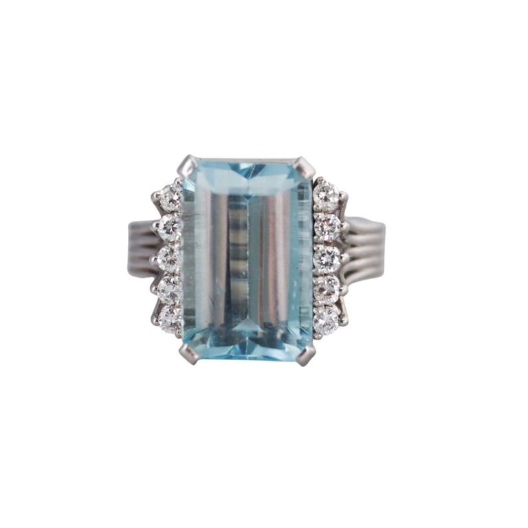 Platinum Aquamarine and Diamond Ring