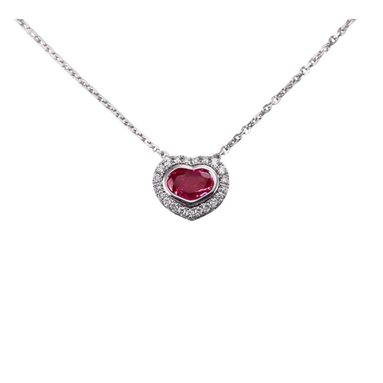14k Gold Ruby and Diamond Heart Pendant Necklace
