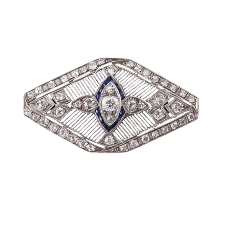 Platinum Diamond and Sapphire Brooch