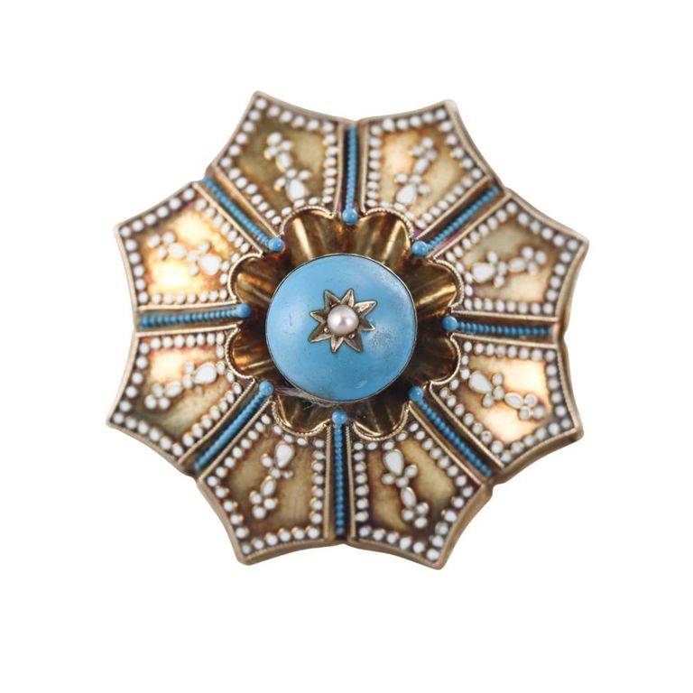 Antique 14k Gold Enamel and Pearl Dome Ring