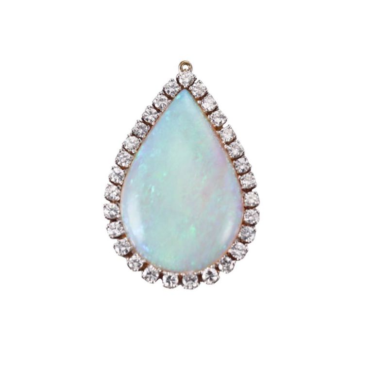 14k Gold Opal and Diamond Teardrop Pendant