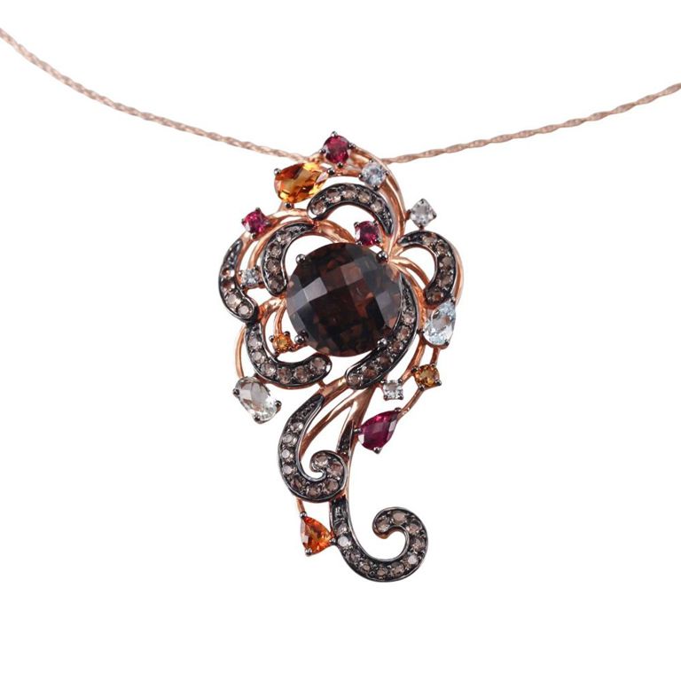 14k Gold Quartz and Gemstone Pendant Necklace