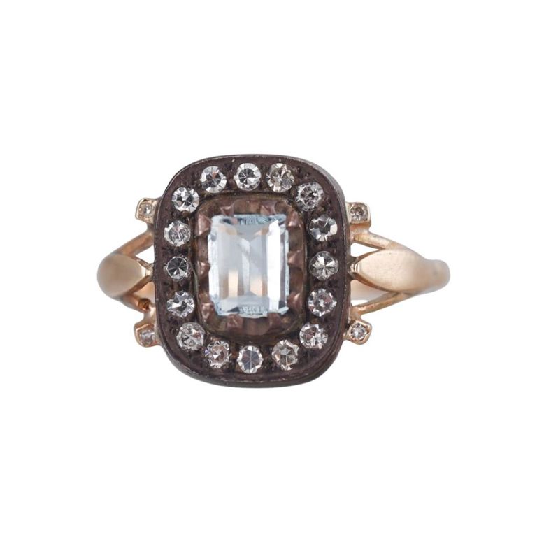 14k Gold, Silver Topaz and Diamond Ring