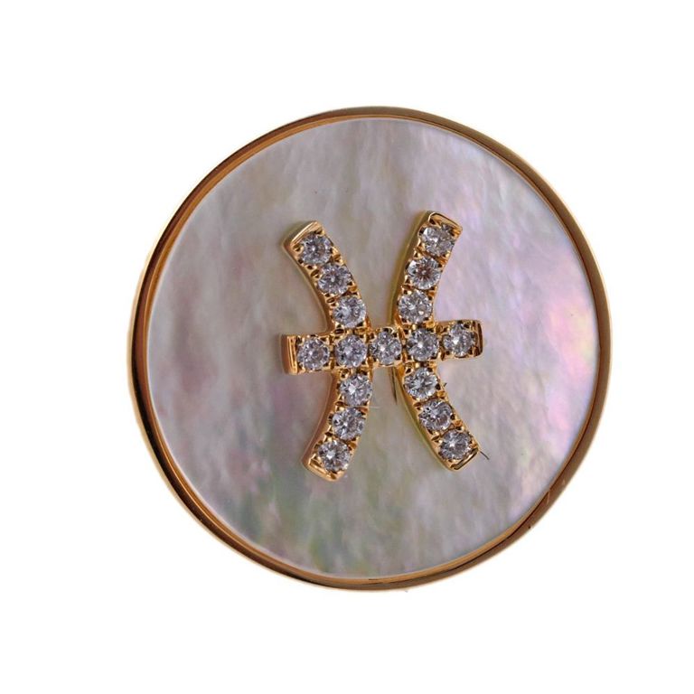 18k Gold Diamond and Mother of Pearl Zodiac Ring