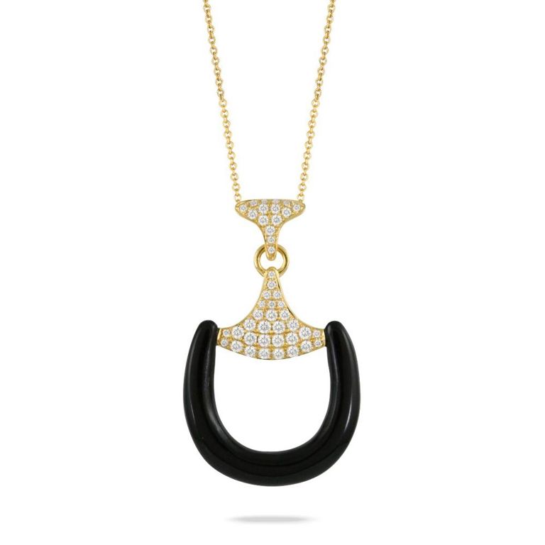 18k Gold Onyx and Diamond Pendant