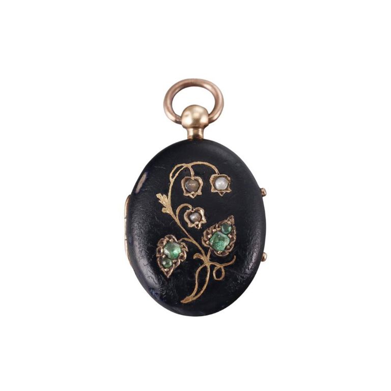 18k Gold Pearl and Emerald Locket Pendant