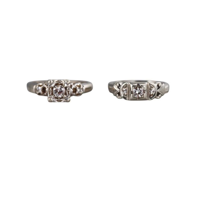Set of 2 14k Gold Diamond Engagement Rings