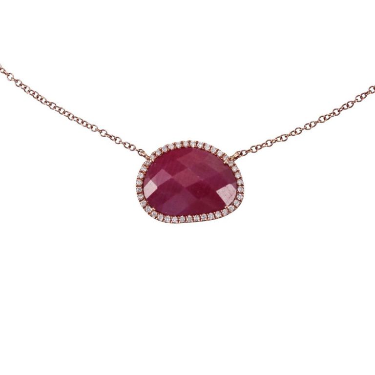 14k Rose Gold Ruby and Diamond Necklace