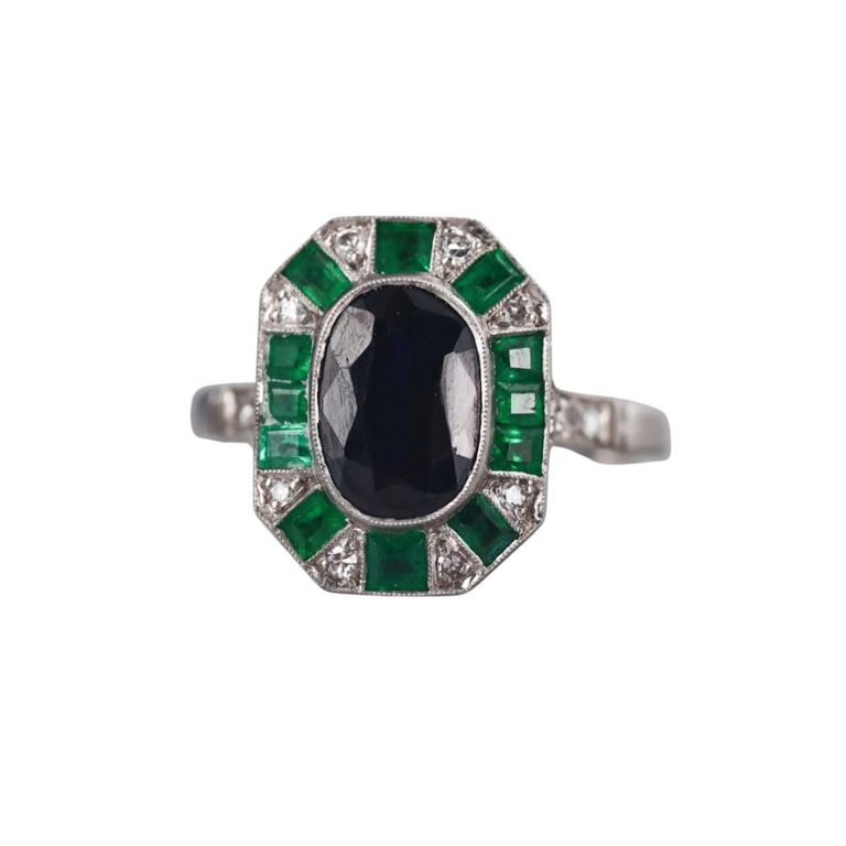 Sapphire, Emerald and Diamond Ring
