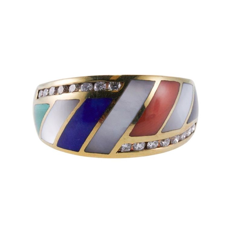 14k Gold Diamond and Coral Ring