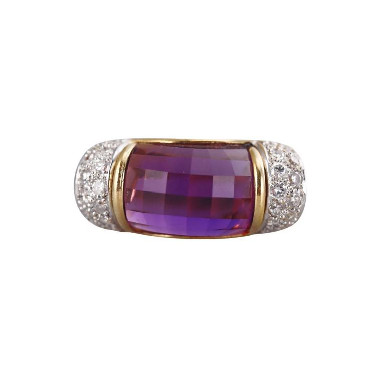 18k Gold Diamond and Amethyst Ring