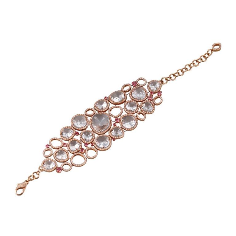18k Gold Quartz, Sapphire and Diamond Bracelet