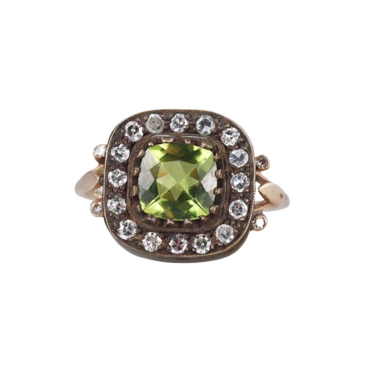 14k Gold and Silver Peridot and Diamond Ring