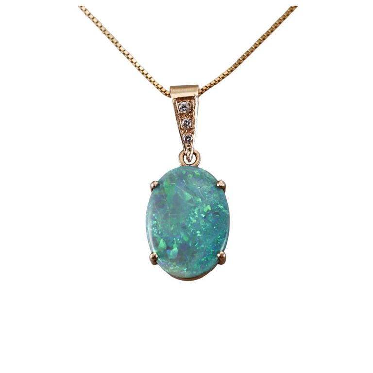 14k Gold Opal and Diamond Pendant Necklace