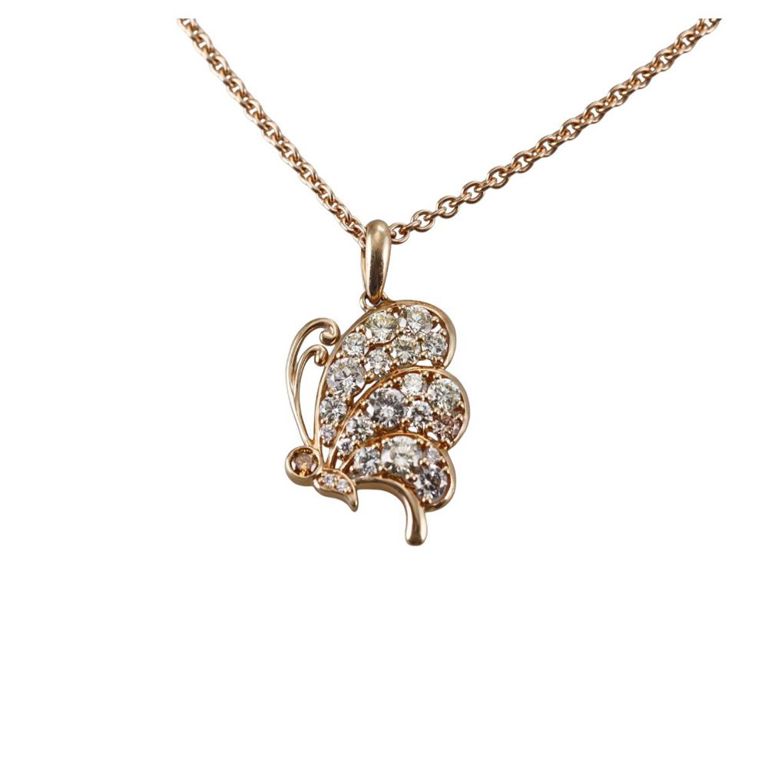 14k Gold Diamond Butterfly Pendant Necklace