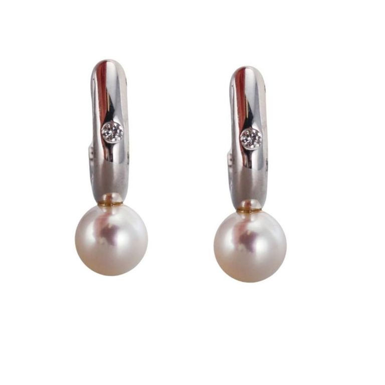 Pair of 18k Gold Pearl and Diamond Earrings