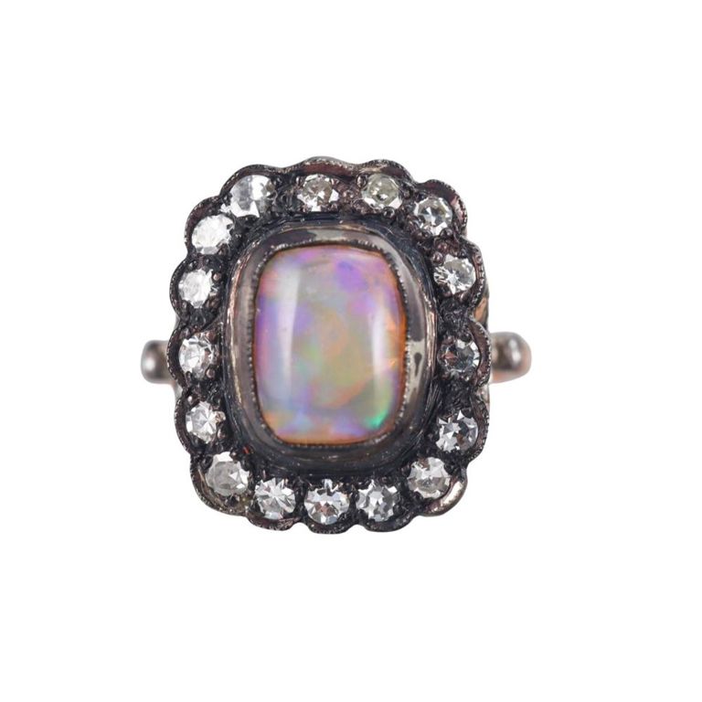 18k Gold, Silver Opal and Diamond Ring