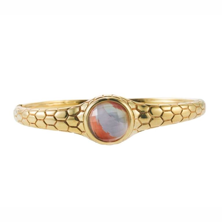 14k Gold Coral and Crystal Bangle Bracelet