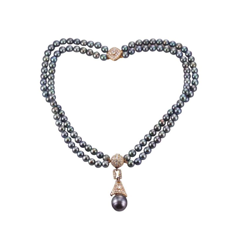 Diamond and Pearl Double Strand Necklace