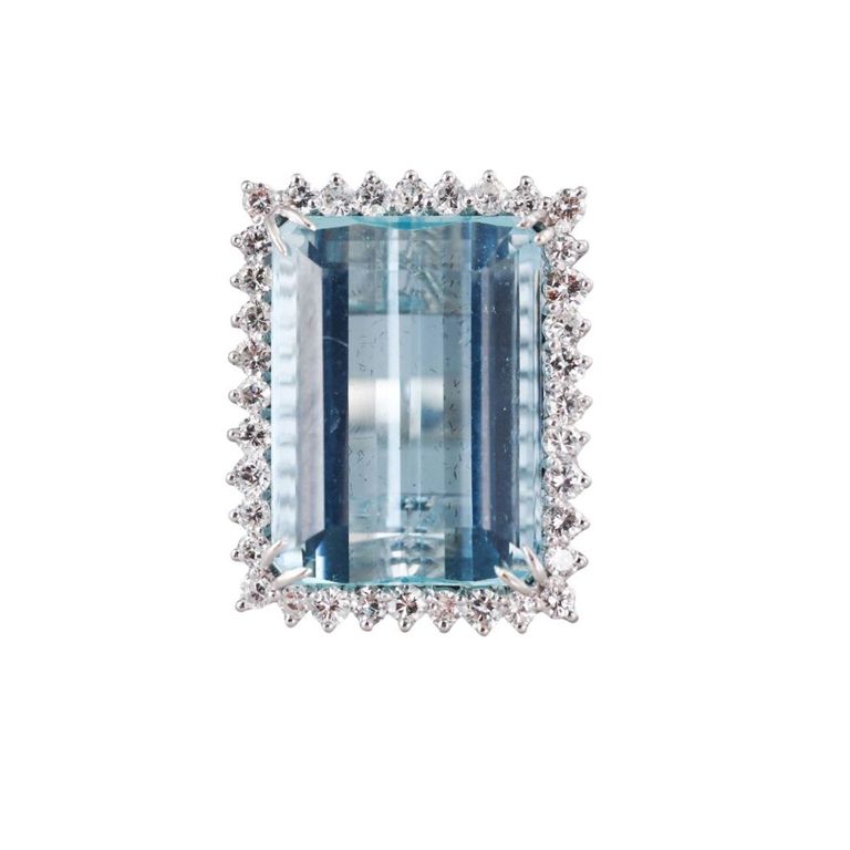 14k Gold Aquamarine and Diamond Ring