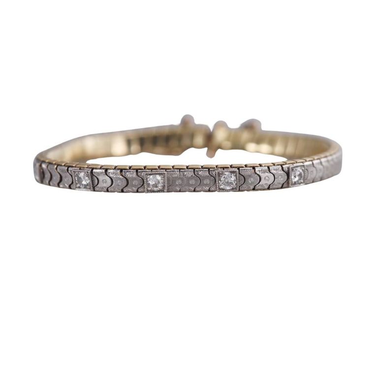 Art Deco Antique 14k Gold Diamond Line Bracelet