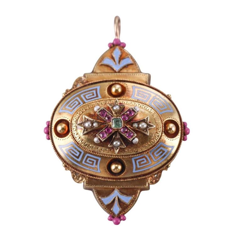 Pearl, Ruby and Emerald Locket Pendant