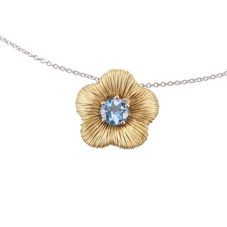 18k Gold Topaz Flower Pendant Necklace