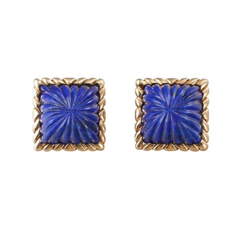 18k Yellow Gold Lapis Earrings