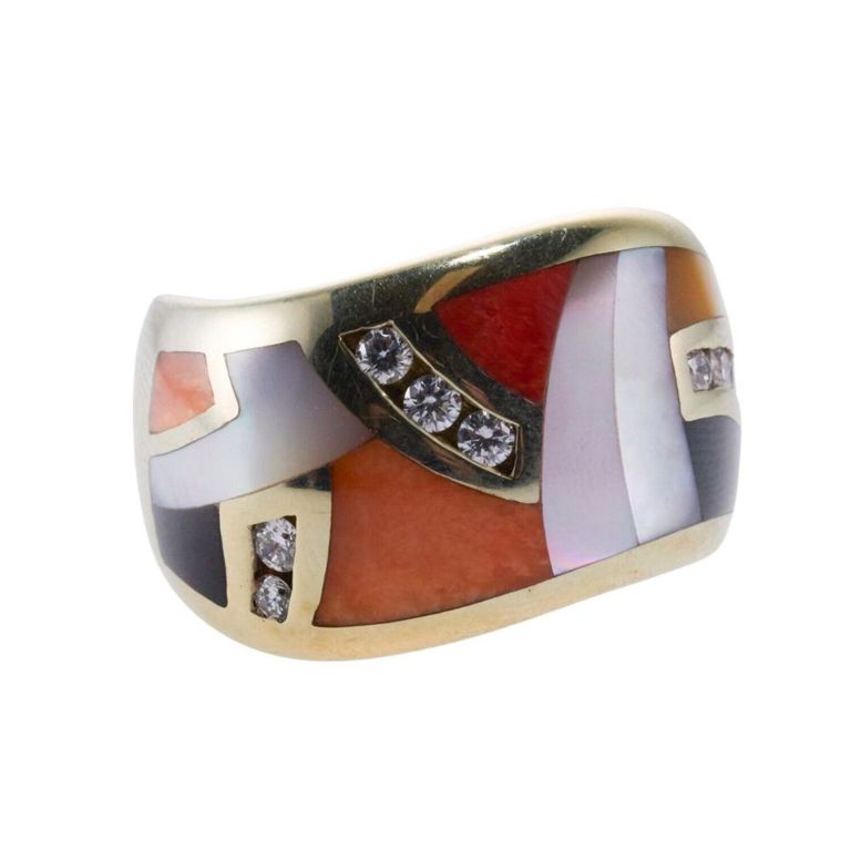 14k Gold Diamond and Gemstone Wave Ring