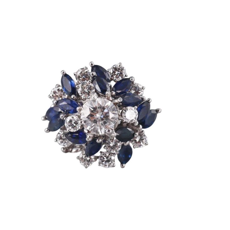 Platinum Diamond and Sapphire Cocktail Ring