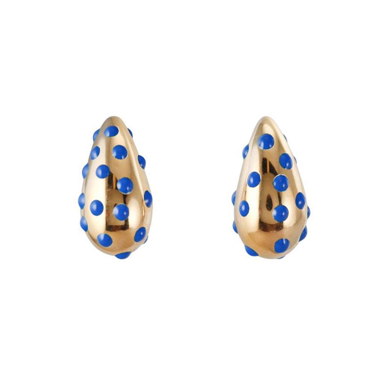 18k Gold Enamel Teardrop Earrings