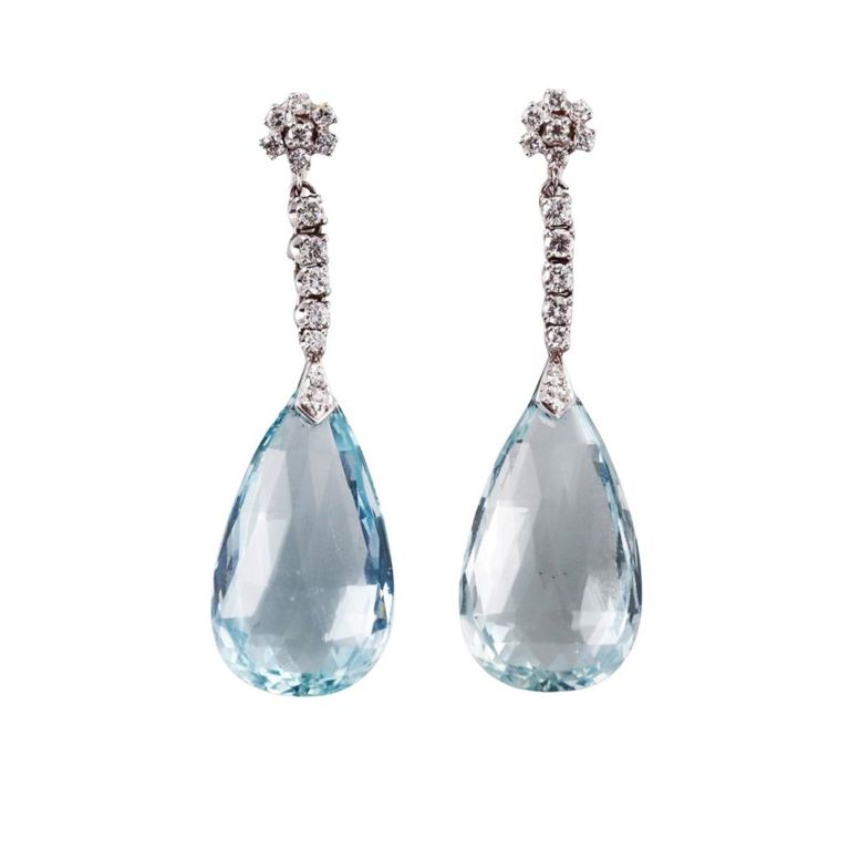 18k Gold Aquamarine and Diamond Drop Earrings