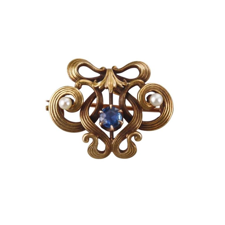 14k Gold Sapphire and Pearl Pendant/Brooch
