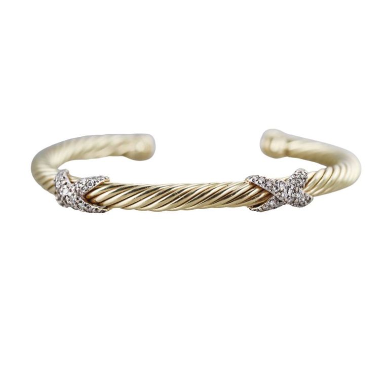14k Gold Diamond Cable Cuff Bracelet