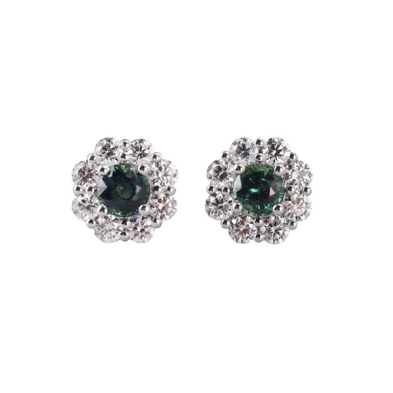 Pair of 14k Gold Sapphire and Diamond Earrings
