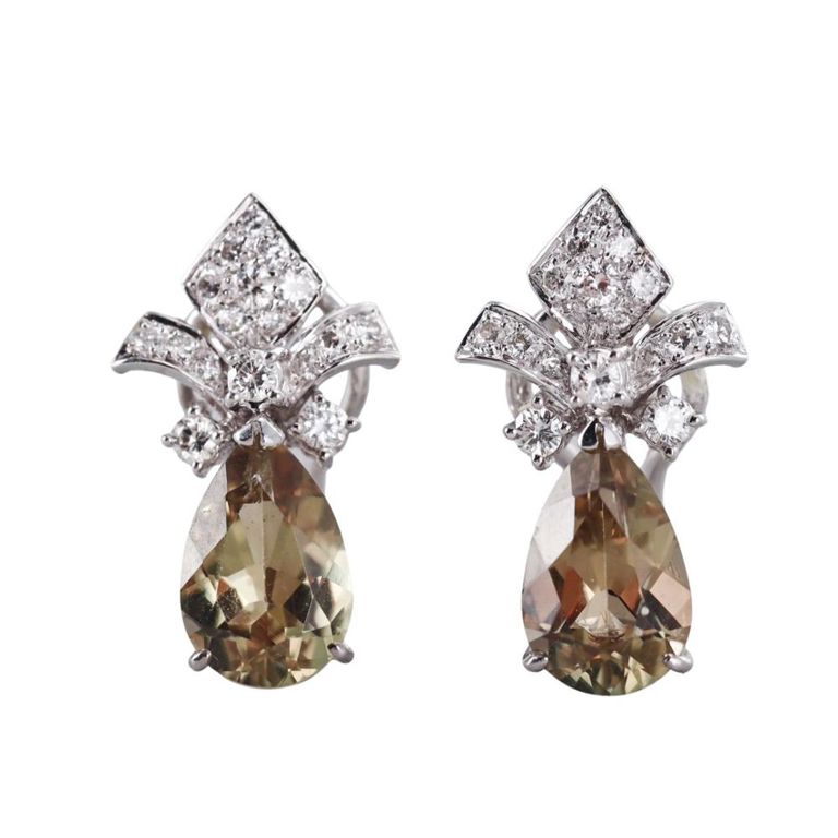 Pair of 18k Gold Diamond and Gemstone Earrings