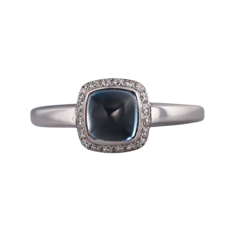 18k White Gold Topaz and Diamond Ring