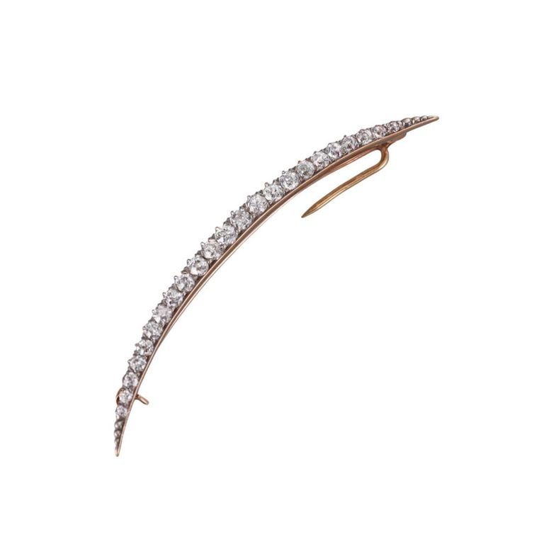Diamond Crescent Moon Brooch