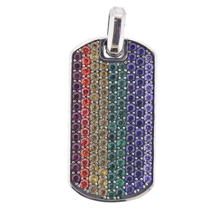 Sterling Silver Sapphire and Tsavorite Tag Pendant