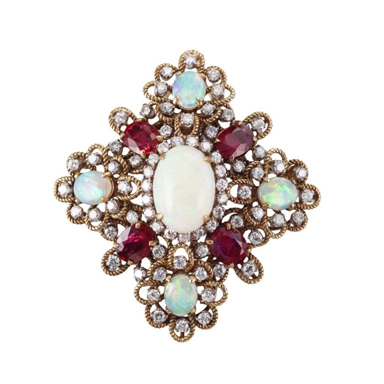 Ruby, Diamond, and Opal Brooch/Pendant