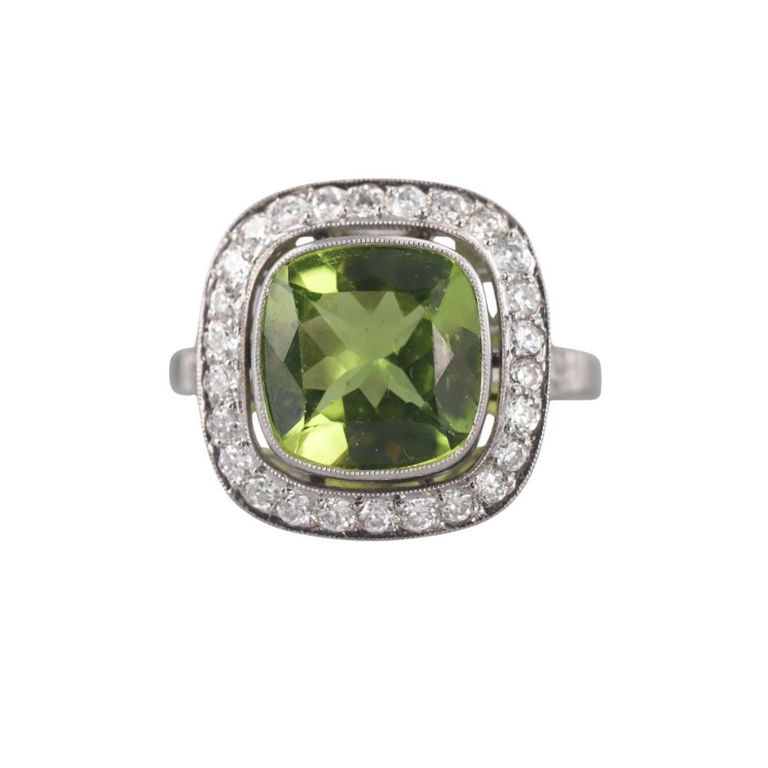 Platinum Peridot and Diamond Ring