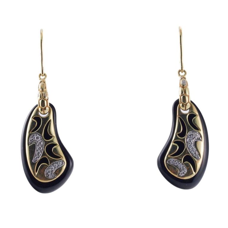 14k Gold Onyx and Diamond Earrings