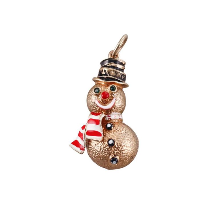 Vintage 14k Gold Enamel Snowman Pendant