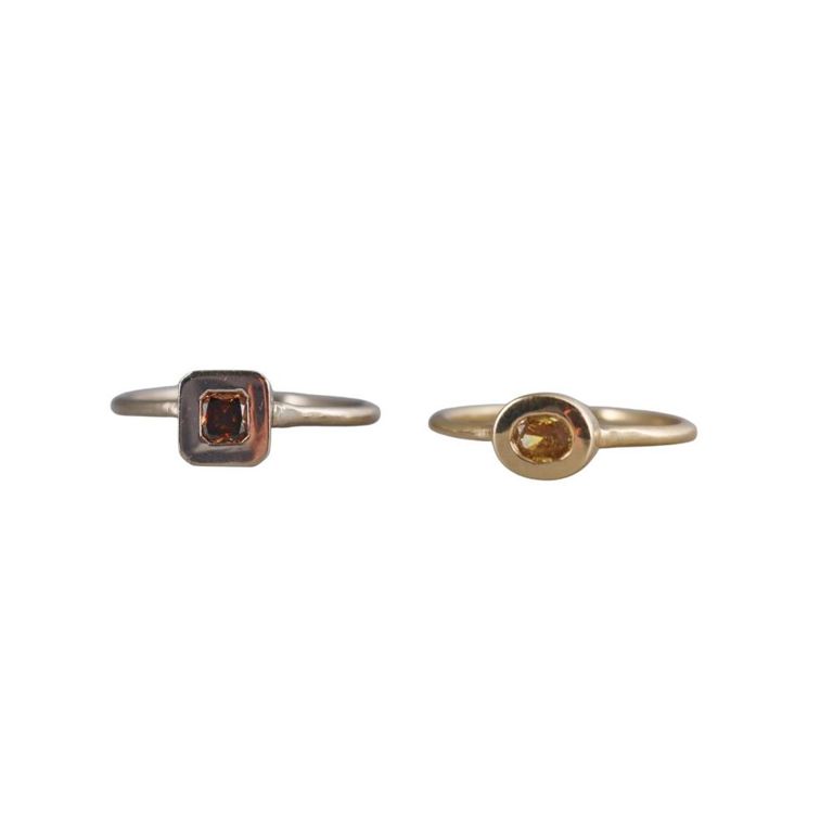Set of 2 14k Gold Fancy Diamond Rings